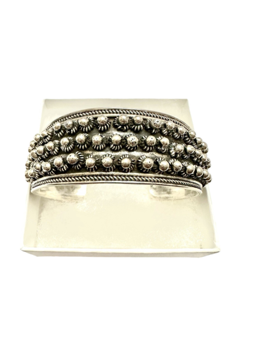 Vtg Heavy Sterling Silver Cuff Bracelet Thailand 925 Solid 55g Granulation